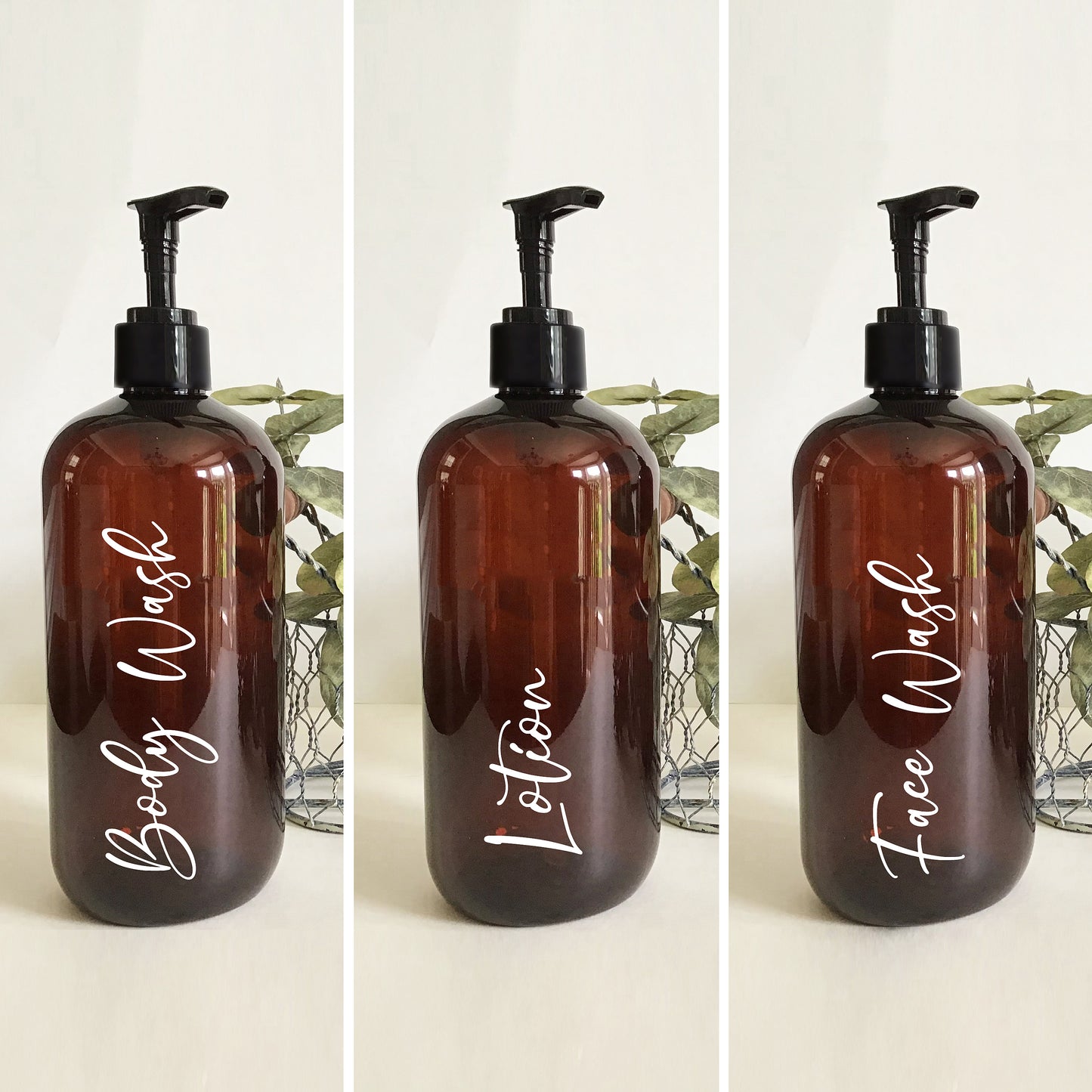 16 ounce Amber Plastic Dispenser Bottle with Choice of Labels