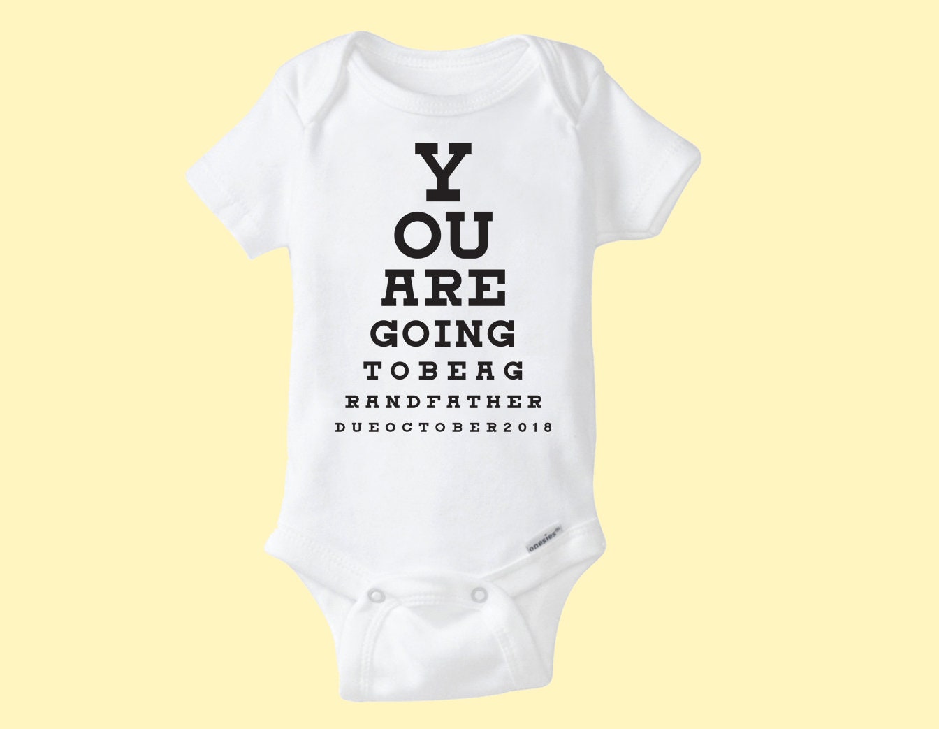 Eye Chart Baby Pregnancy Announcement White Cotton Onesie® Baby Bodysuit - Infant Girl Boy Grandparents Grandmother Grandfather Aunt Uncle