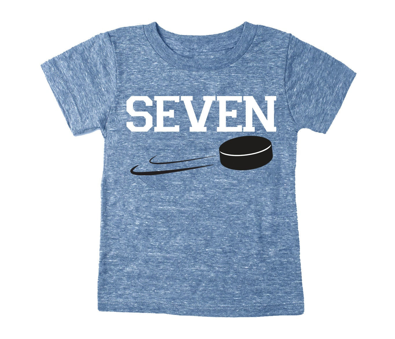 7th Birthday 'Seven' Hockey Puck Tri Blend T-Shirt