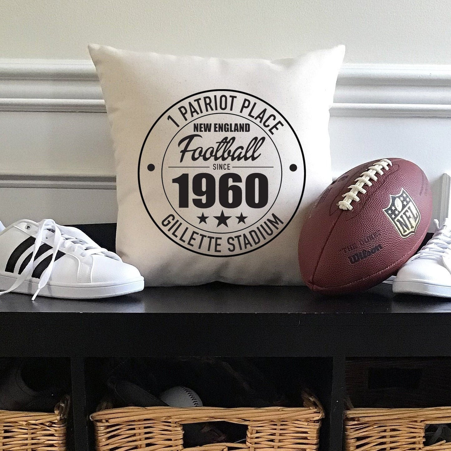 New England Patriots Football | Gillette Stadium Address Canvas Pillow or Pillow Cover