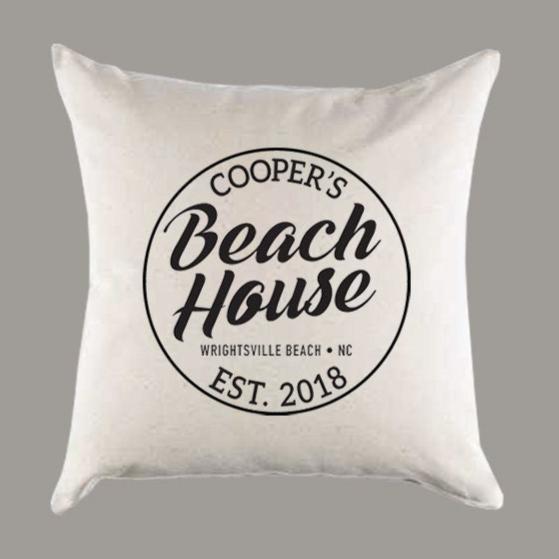 Personalized 'Beach House' Name and Established Year Canvas Pillow or Pillow Cover