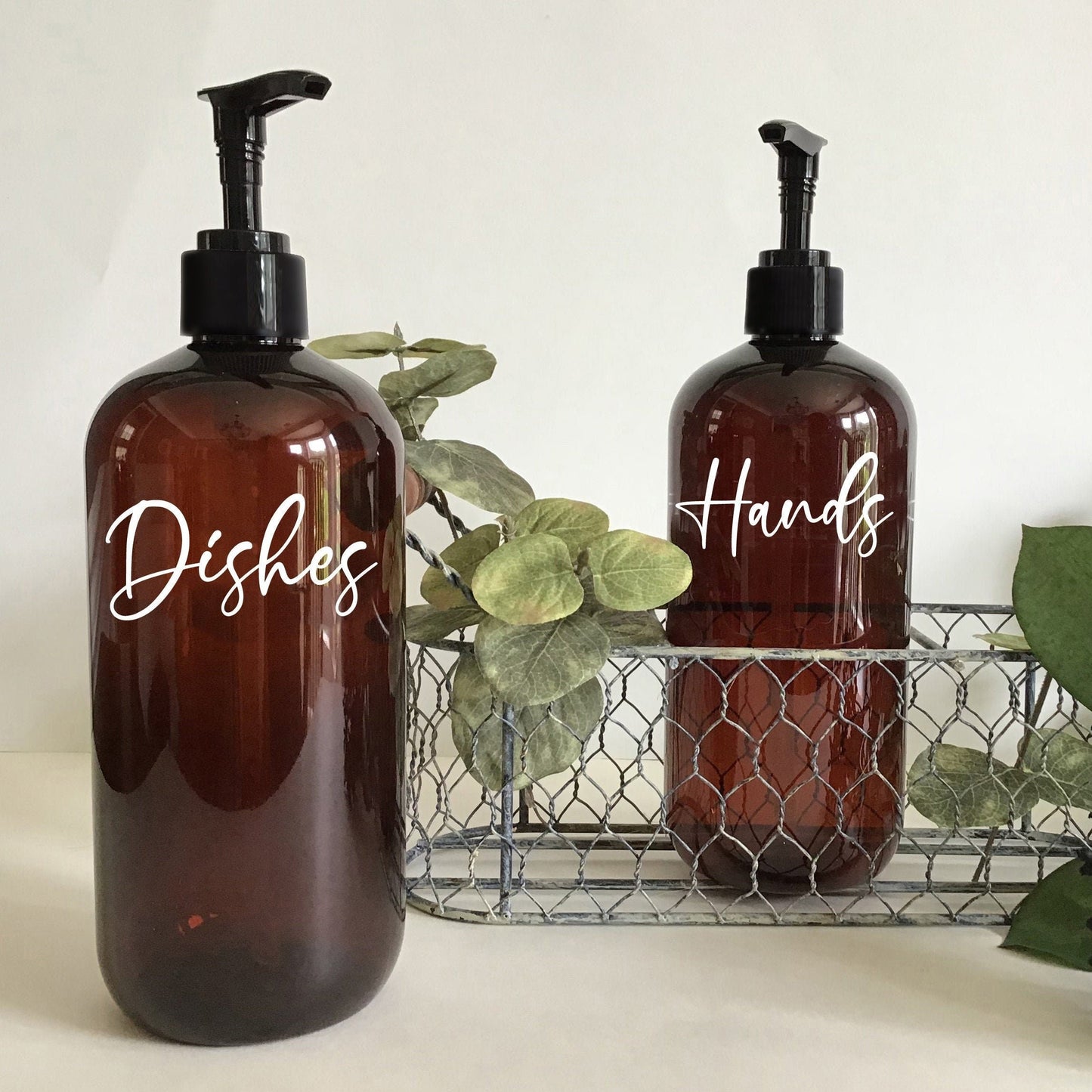 16 ounce Amber Plastic Dishes or Hands Bottle Dispenser