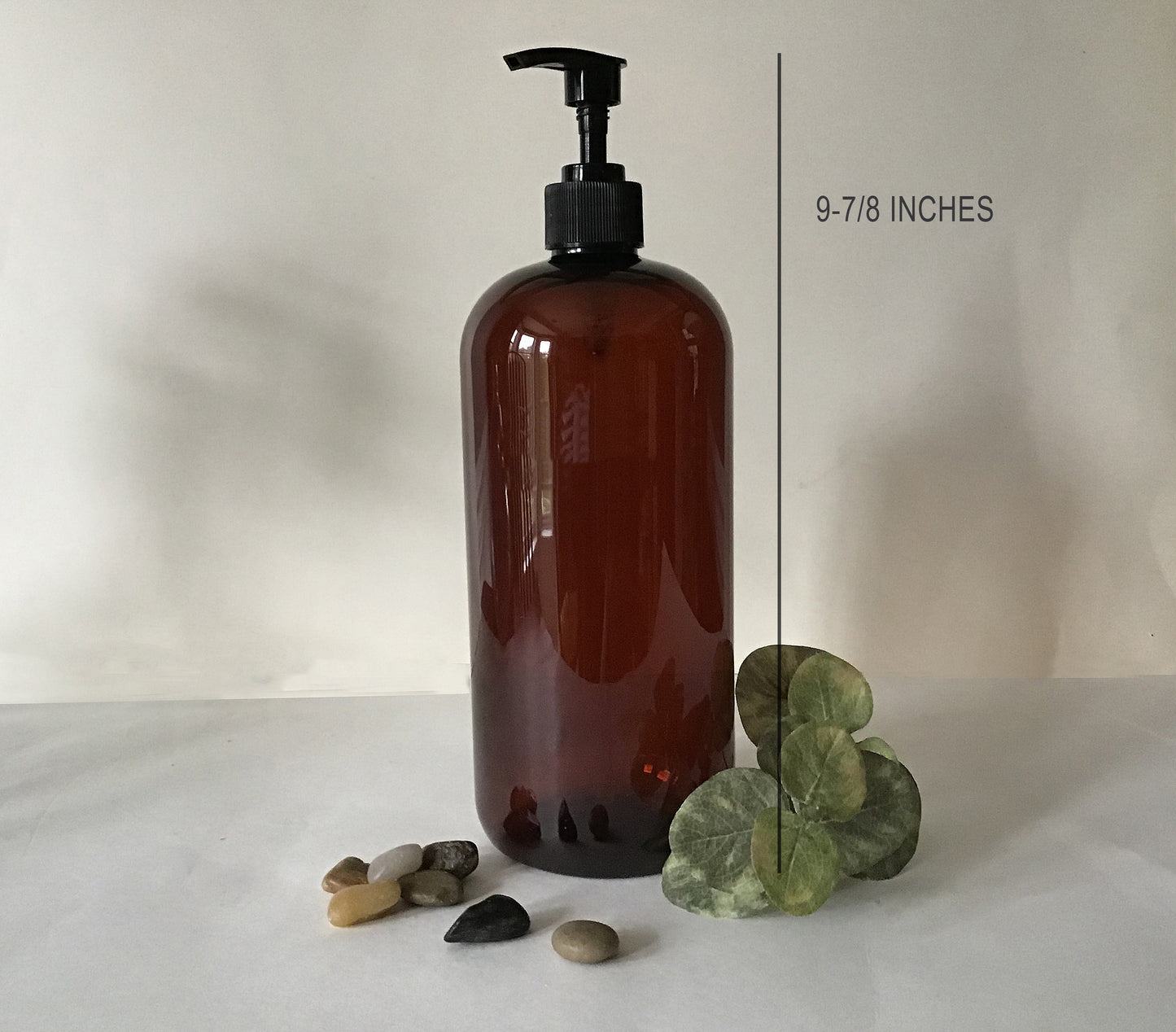 32 ounce Amber Plastic Dispenser Bottle with Choice of Labels
