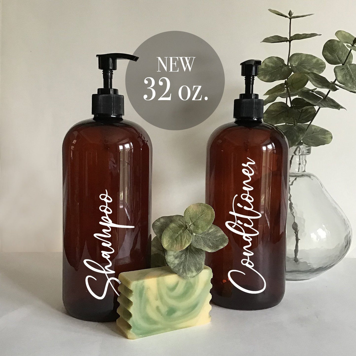 32 ounce Amber Plastic Shampoo, Conditioner or Body Wash Dispenser Bottle