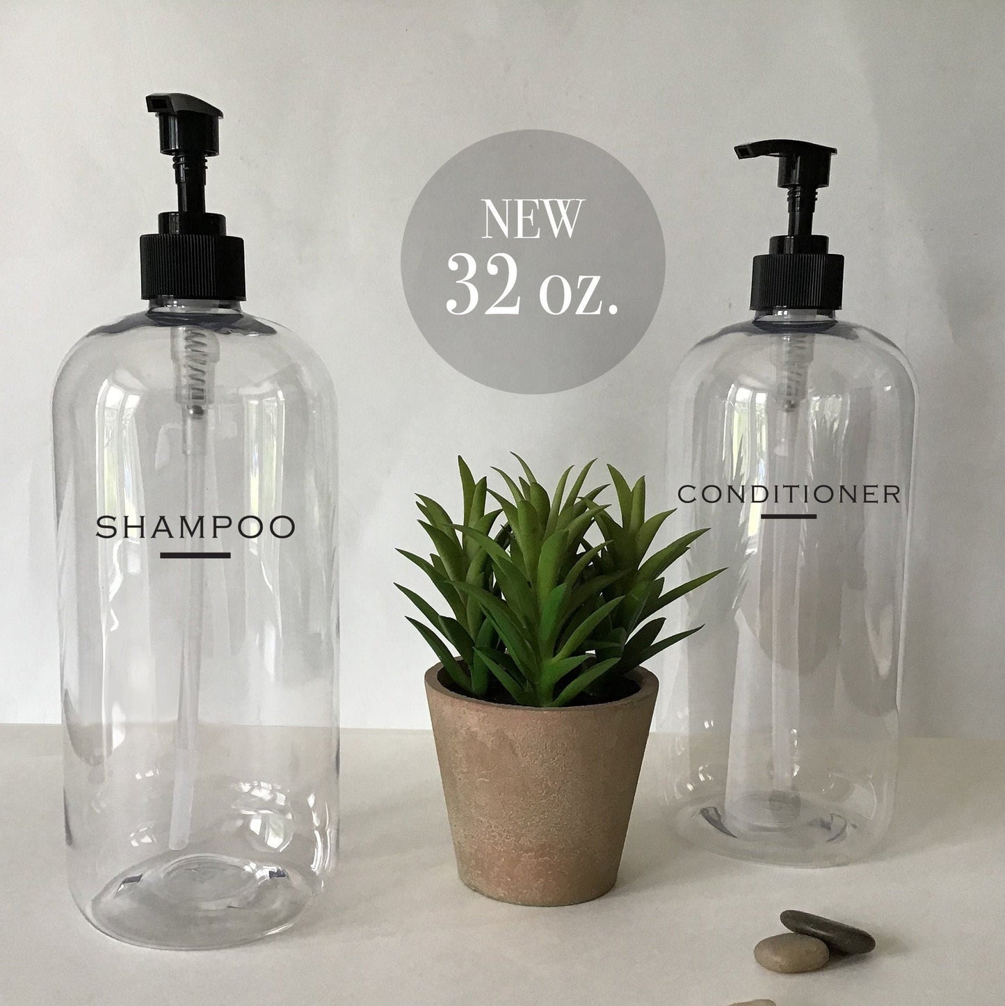 32 ounce Clear Plastic Shampoo or Conditioner Dispenser Bottle