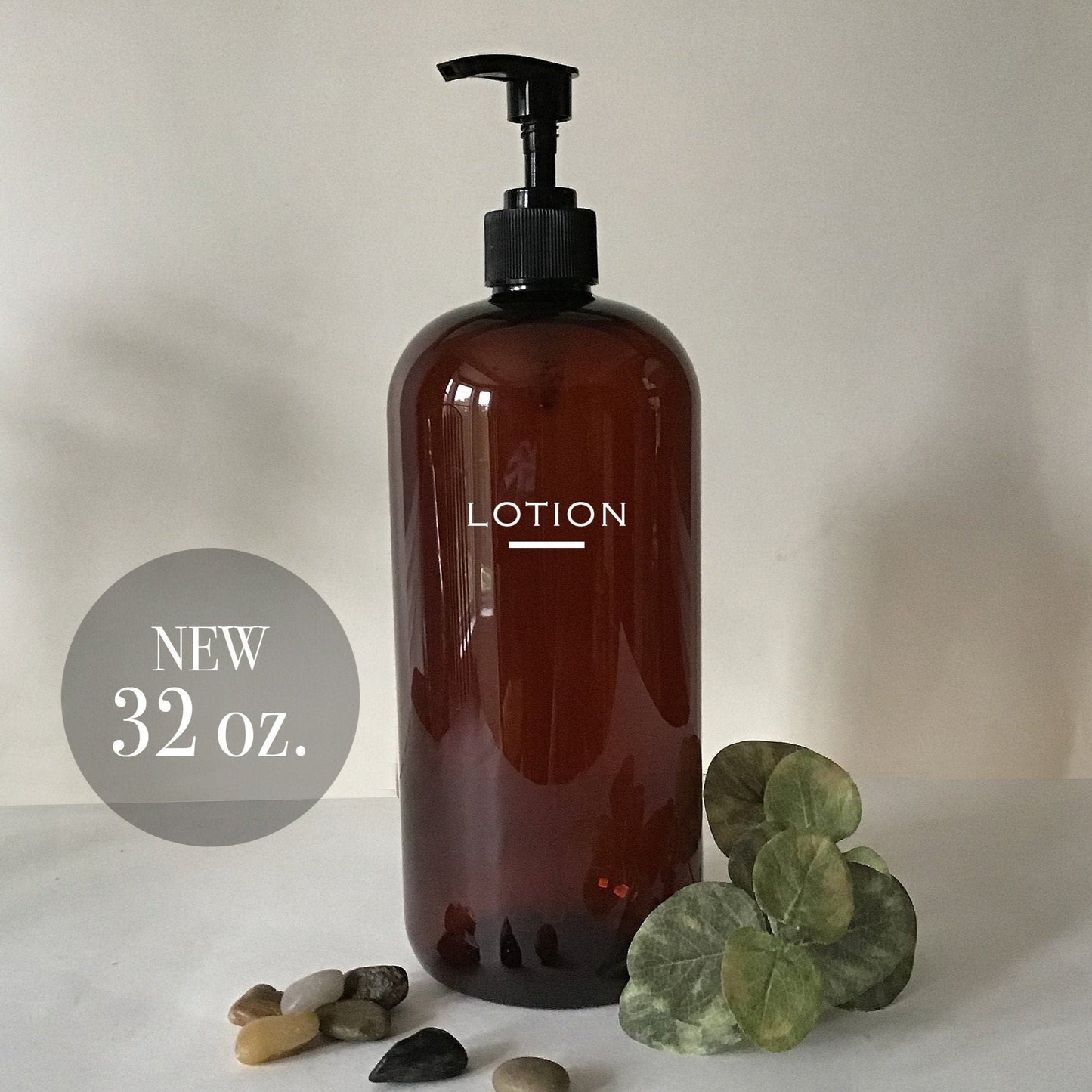 32 ounce Amber Plastic Lotion Dispenser Bottle