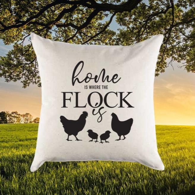 Canvas 'Home Is Where the Flock Is' Chickens Pillow or Pillow Cover