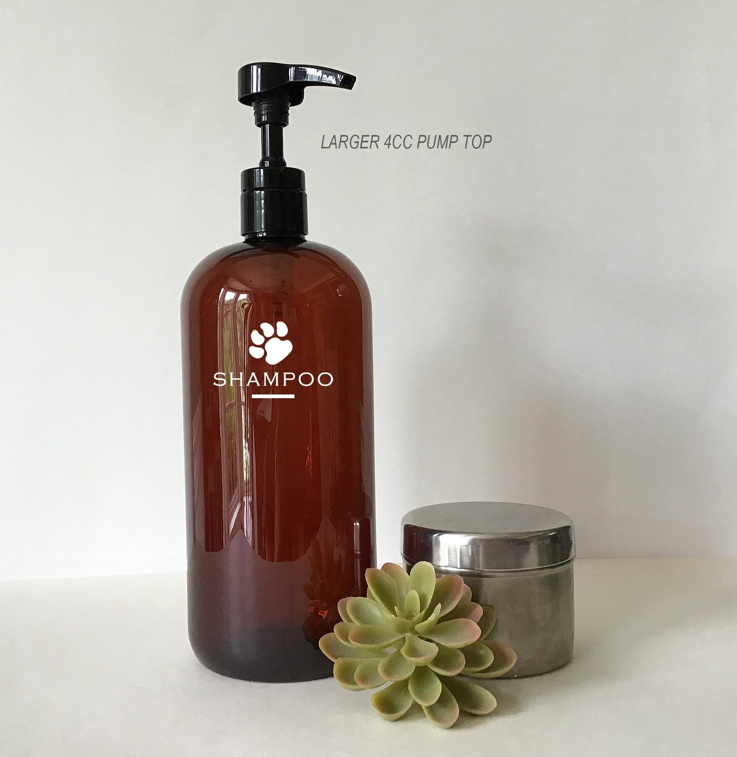 32 ounce Amber 2cc or 4cc Pump Top Plastic Dog Shampoo Dispenser Bottle