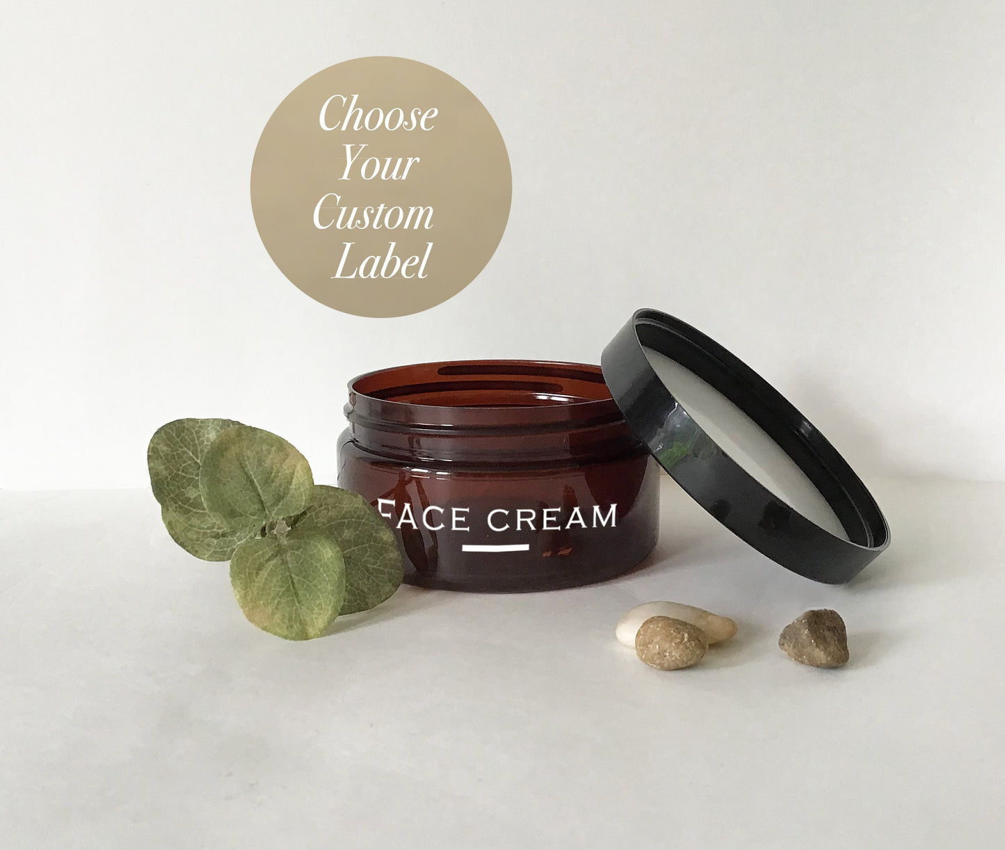 8 ounce Amber Plastic Jar with Choice of Labels