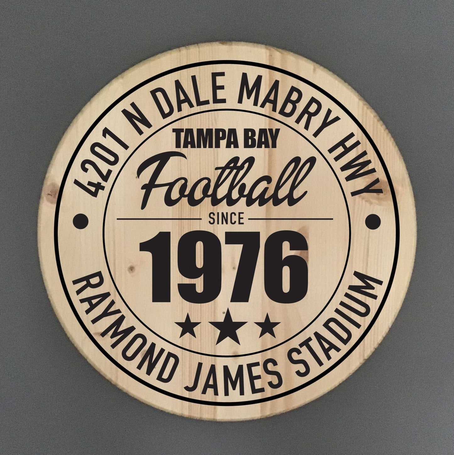 Tampa Bay Buccaneers Football | Raymond James Stadium Address Solid Pine Wood Sign