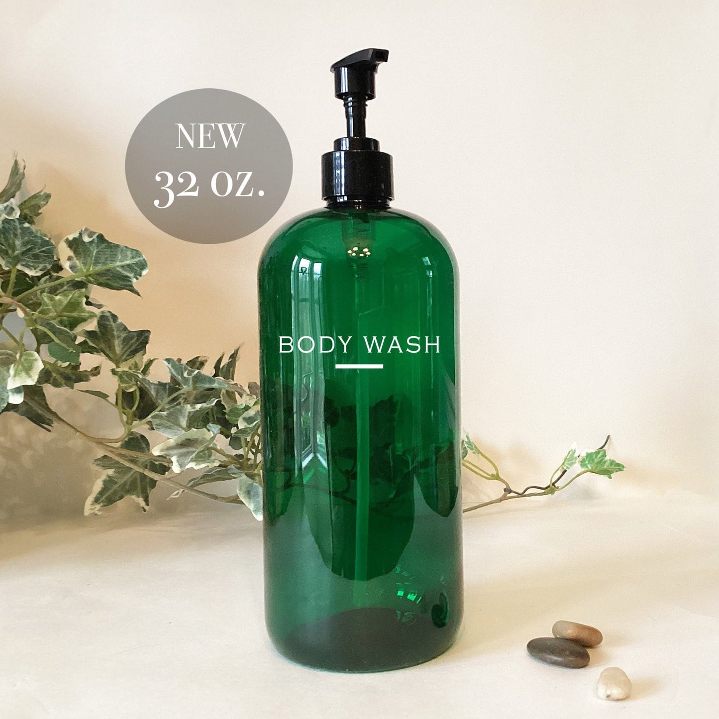 32 ounce Emerald Green Plastic Dispenser Bottle with Choice of Labels