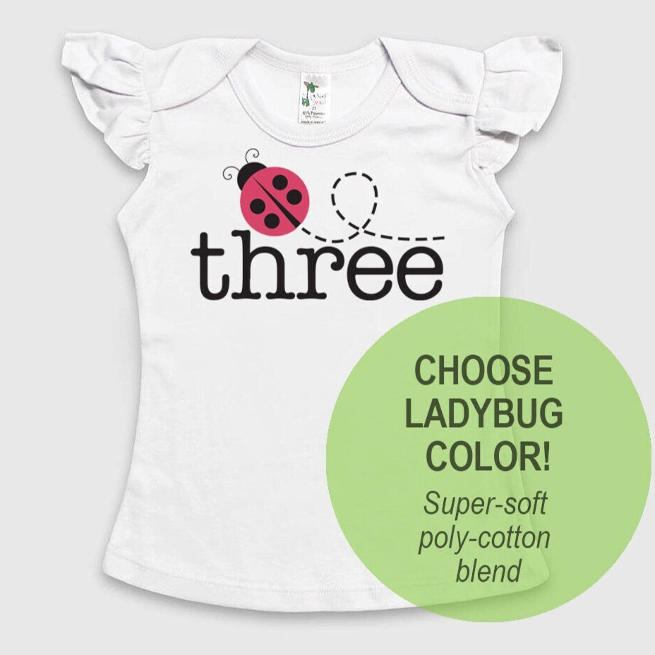 3rd Birthday 'three' Ladybug Poly-blend Angel Sleeve Top