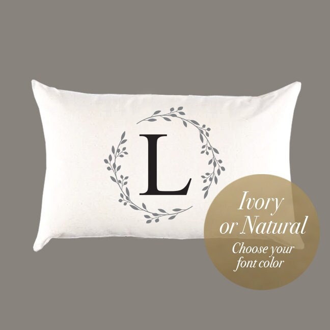 Wreath with Letter Personalized Rectangular Canvas Lumbar Pillow or Pillow Cover