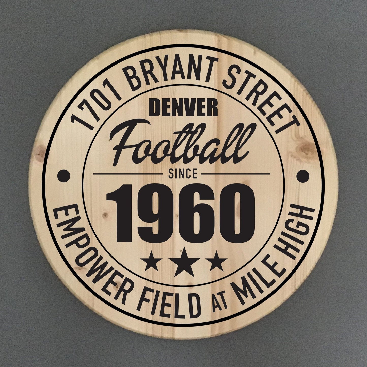 Denver Broncos Football | Empower Field at Mile High Address Solid Pine Wood Sign