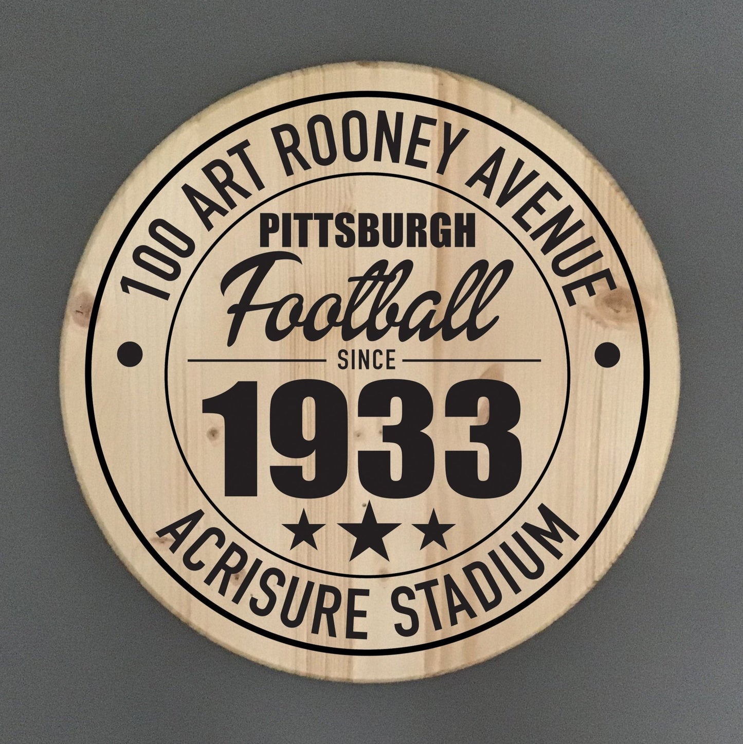 Pittsburg Steelers Football | Acrisure Stadium Address Solid Pine Wood Sign