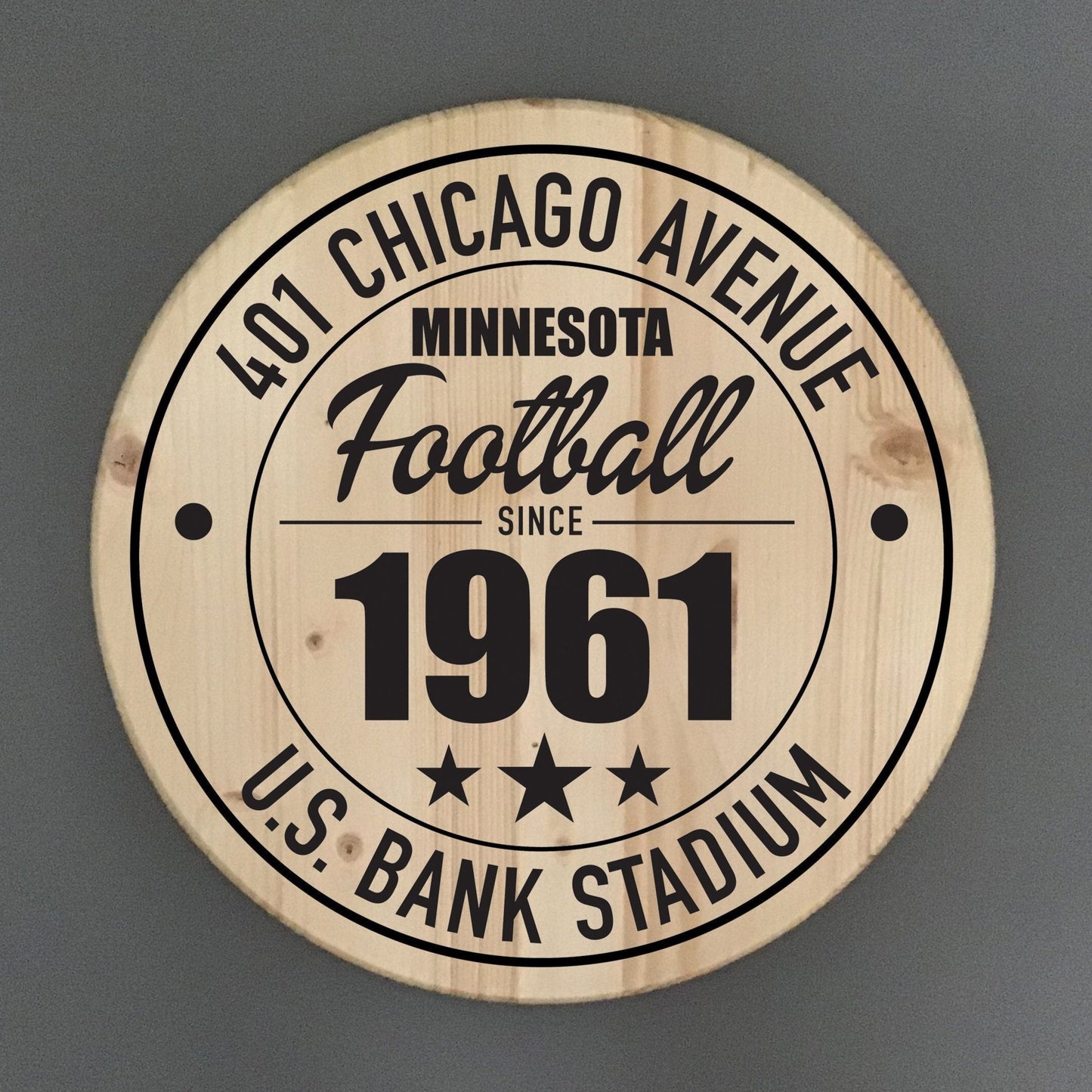 Minnesota Vikings Football | U.S. Bank Stadium Address Solid Pine Wood Sign