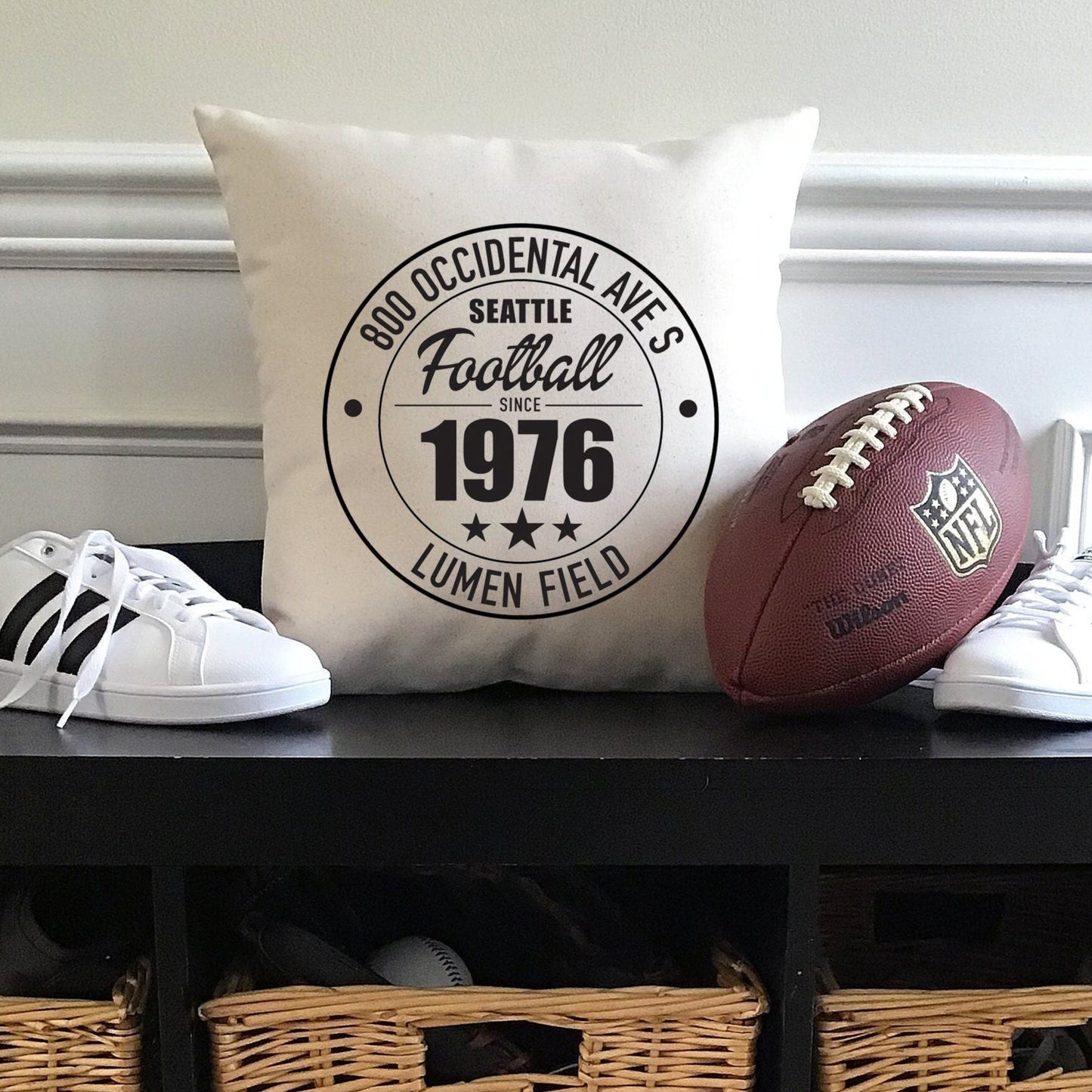 Seattle Seahawks Football | Lumen Field Address Canvas Pillow or Pillow Cover