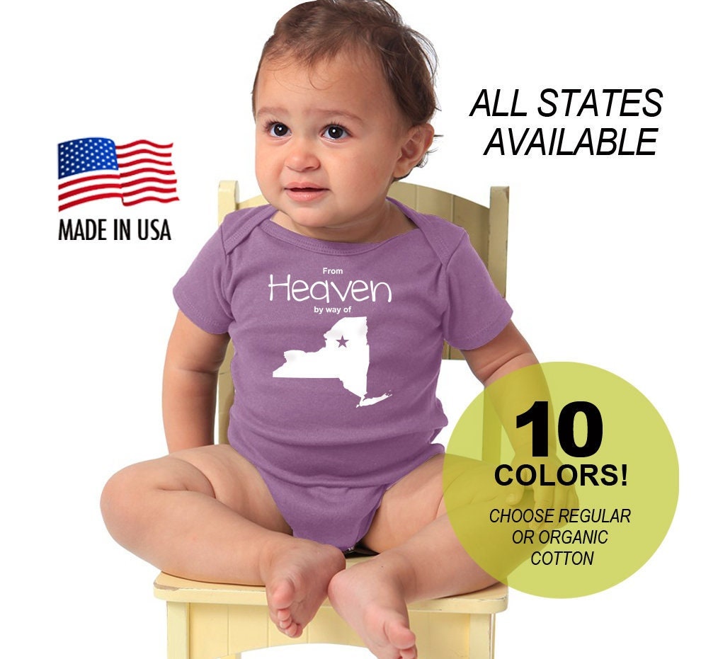 Baby One Piece for Any State 'From Heaven By Way of _______' Customized Cotton Christian Baby One Piece Bodysuit - Infant Girl and Boy Gift