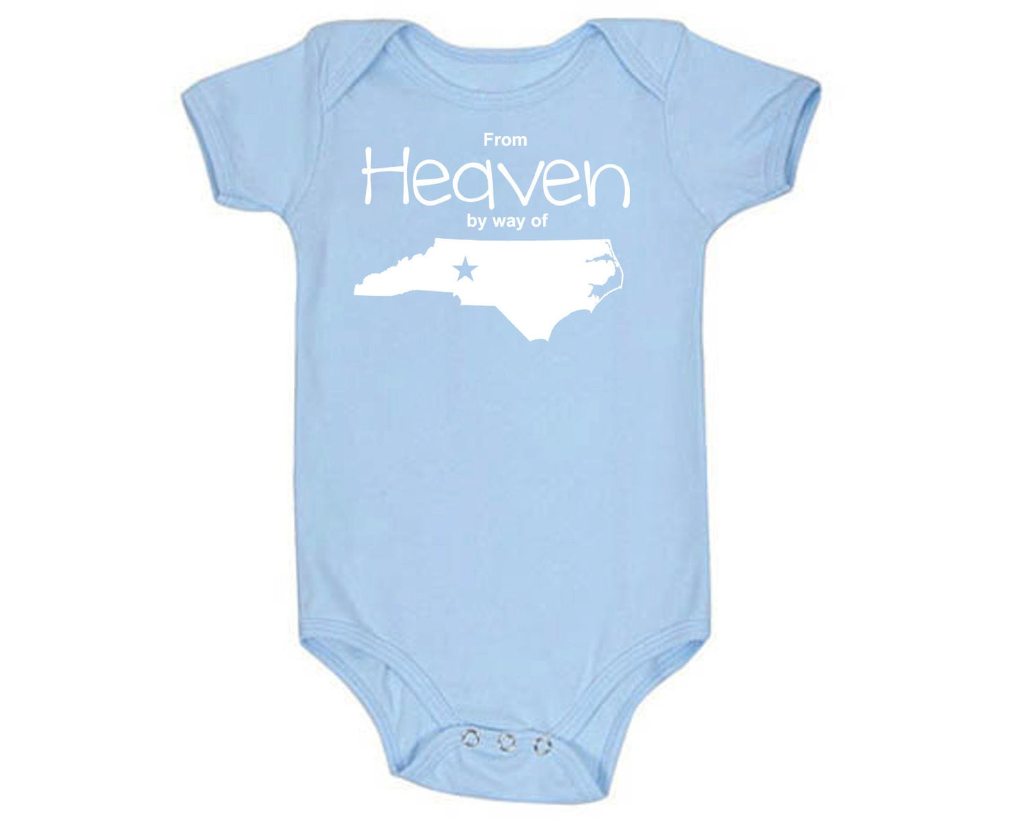 Baby One Piece for Any State 'From Heaven By Way of _______' Customized Cotton Christian Baby One Piece Bodysuit - Infant Girl and Boy Gift