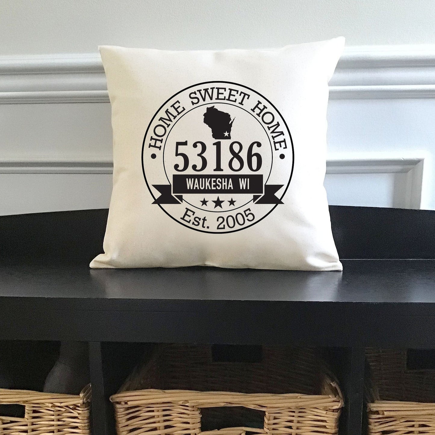 Personalized 'Home Sweet Home' City, State, Zip Code Canvas Pillow or Pillow Cover