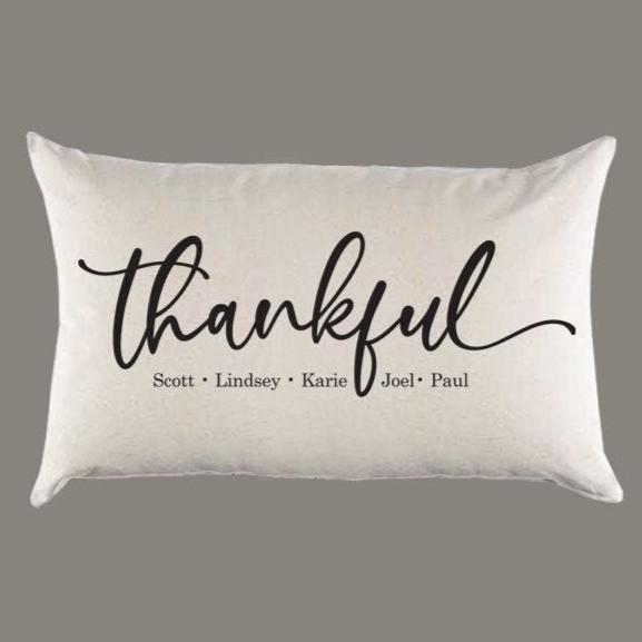 Personalized 'Thankful' with Names Canvas Pillow or Pillow Cover