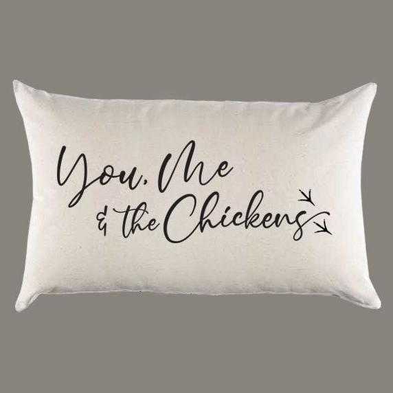 Natural or Canvas 'You, Me & the Chickens' Pillow or Pillow Cover