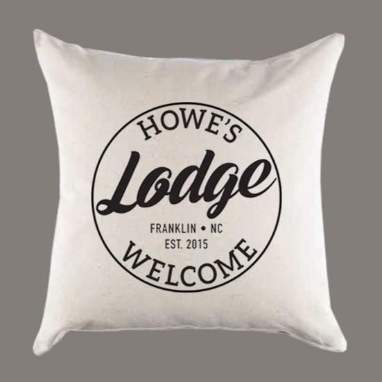 Personalized 'Lodge' with Name, City/State, Year Canvas Pillow or Pillow Cover