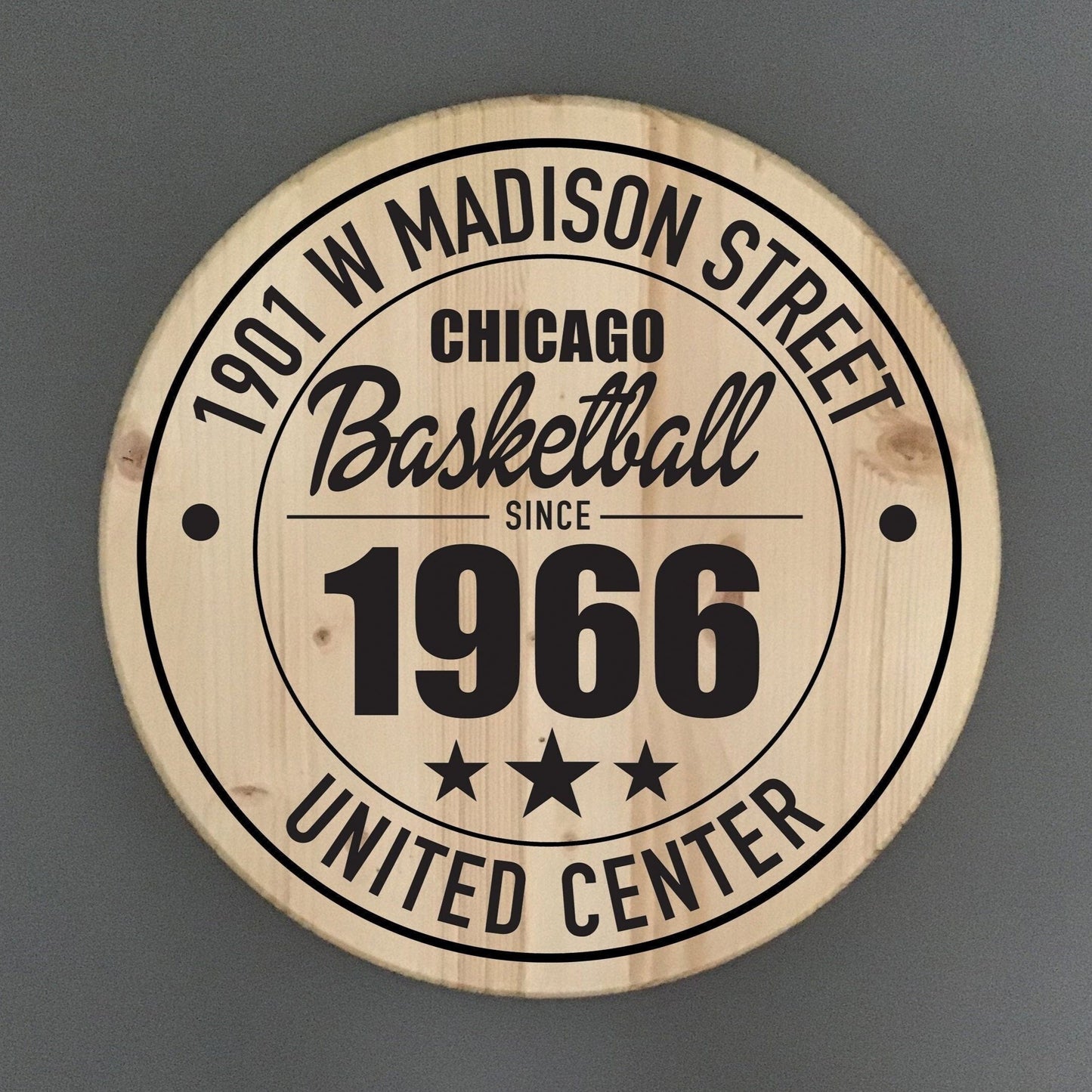 Chicago Bulls Basketball | United Center Address Solid Pine Wood Sign