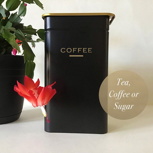 Coffee, Tea, Sugar, or Cocoa' Tall Tin Canister