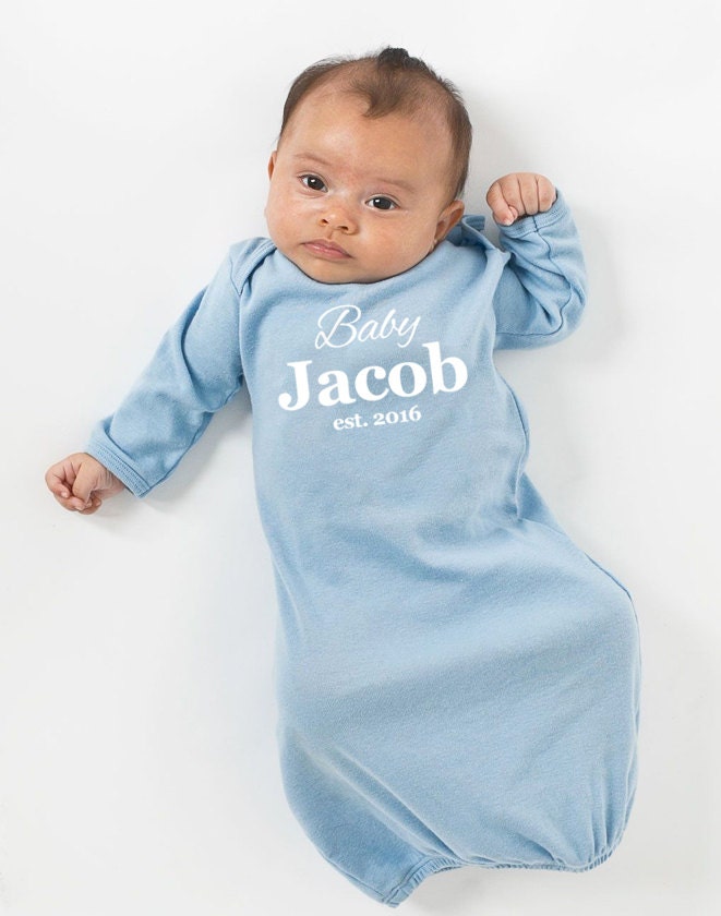Personalized Newborn Baby Gown and Optional Hat
