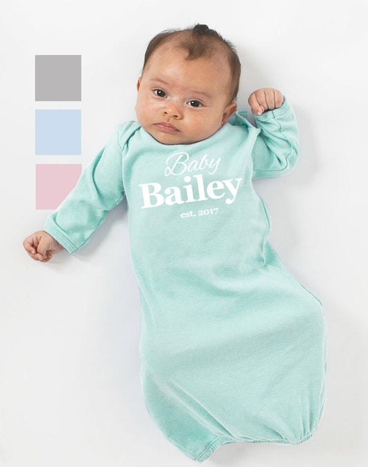 Personalized Newborn Baby Gown and Optional Hat