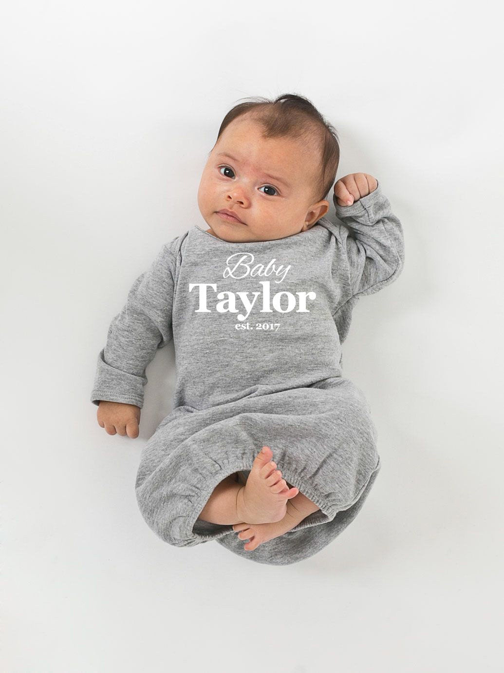 Personalized Newborn Baby Gown and Optional Hat
