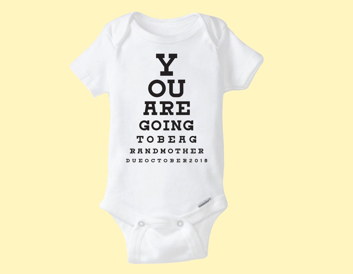 Eye Chart Baby Pregnancy Announcement White Cotton Onesie® Baby Bodysuit - Infant Girl Boy Grandparents Grandmother Grandfather Aunt  Uncle