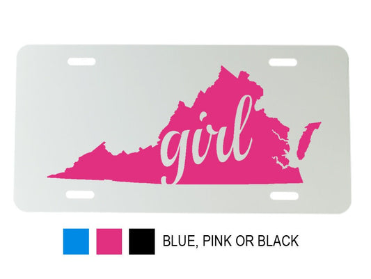 Virginia 'Girl' Aluminum Mirrored License Plate  - 6 inch x 12 inch - VA Car Plate
