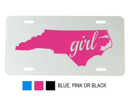 North Carolina 'Girl' Aluminum Mirrored License Plate  - 6 inch x 12 inch - NC Car Plate