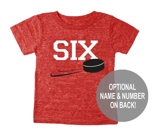 6th Birthday 'Six' Hockey Tri Blend  T-Shirt