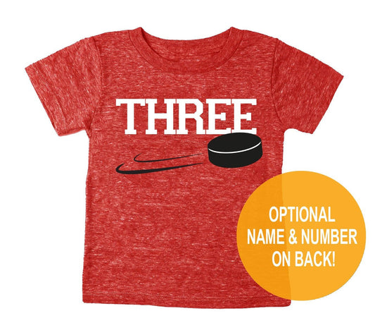 3rd Birthday 'Three' Hockey Puck Tri Blend T-Shirt