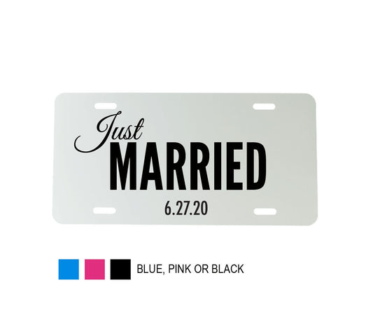 Personalized Just Married Aluminum Mirrored License Plate  - 6 inch x 12 inch - Car Plate