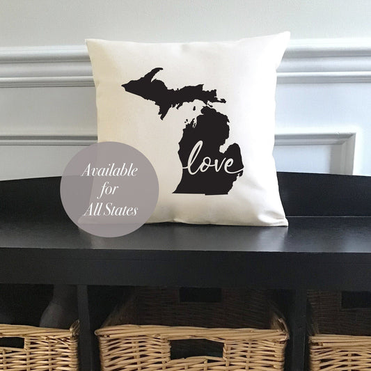 All States and Washington DC 'Love' 16" or 18" Canvas Pillow or Pillow Cover