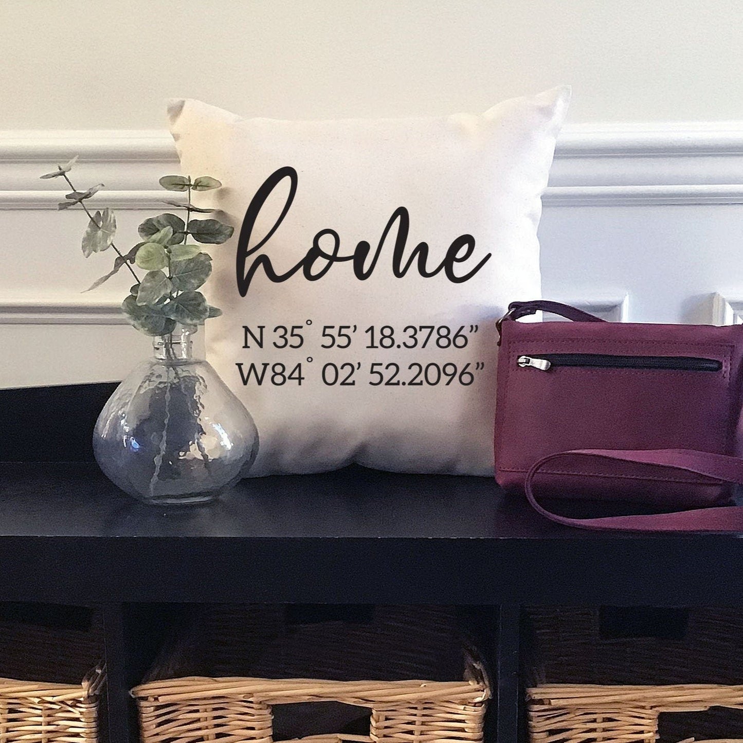 Custom Coordinates 'Home' Canvas Pillow or Pillow Cover