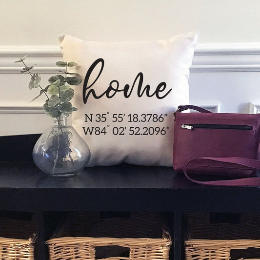 Custom Coordinates 'Home' Canvas Pillow or Pillow Cover