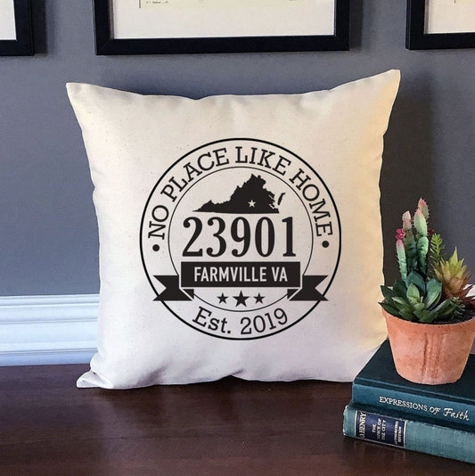 Personalized 'No Place Like Home' City State Zip Code Canvas Pillow or Pillow Cover