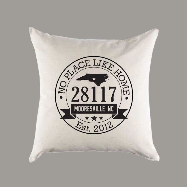 Personalized 'No Place Like Home' City State Zip Code Canvas Pillow or Pillow Cover