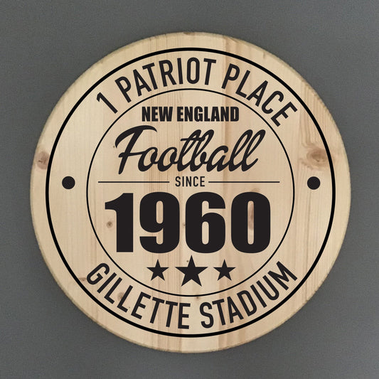 New England Patriots Football | Gillette Stadium Address Solid Pine Wood Sign