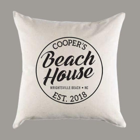Personalized 'Beach House' Name and Established Year Canvas Pillow or Pillow Cover