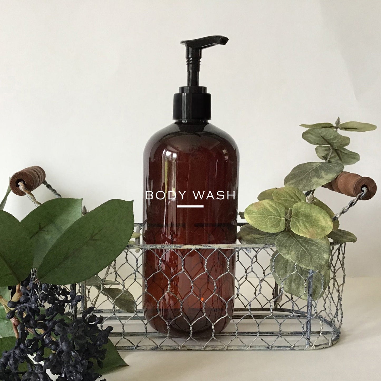 16 ounce Amber Plastic Body Wash Dispenser Bottle