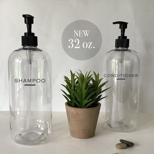 32 ounce Clear Plastic Shampoo or Conditioner Dispenser Bottle