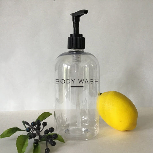 16 oz Clear Plastic Dispenser Bottle with Choice of Labels