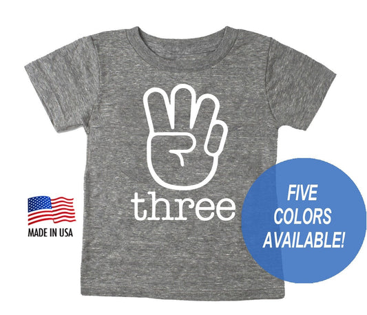 3rd Birthday 'three' Fingers Tri blend T-shirt
