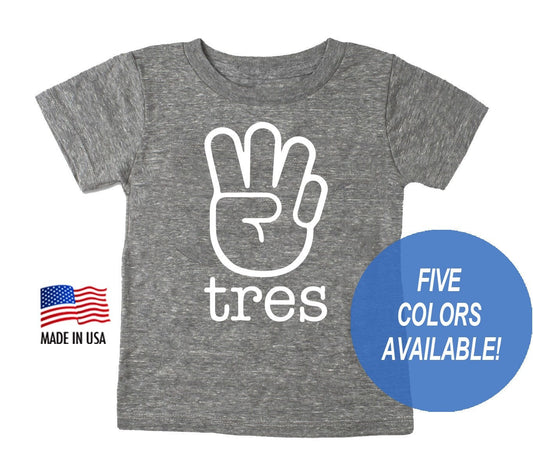 3rd Birthday 'Tres' Three Fingers Tri blend T-shirt